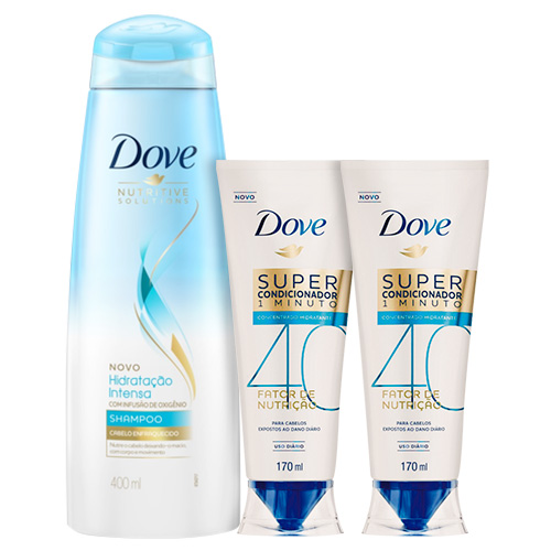 Kit Dove Shampoo Hidratação Intensa Oxigênio 400ml + Super Condicionador Fator de Nutrição 40 Hidratante 170ml