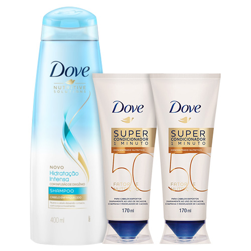 Kit Dove Shampoo Hidratação Intensa Oxigênio 400ml + Super Condicionador Fator de Nutrição 50 Nutritivo 170ml