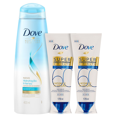 Kit Dove Shampoo Hidratação Intensa Oxigênio 400ml + Super Condicionador Fator de Nutrição 60 Reconstrutor 170ml