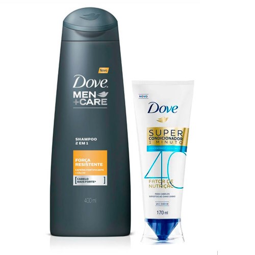 Kit Dove Shampoo Men 2 em 1 Força Resistente 400ml + Super Condicionador Fator de Nutrição 40 Hidratante 170ml
