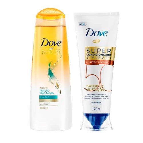 Kit Dove Shampoo Nutrição Óleo Micelar 400ml + Super Condicionador Fator de Nutrição 40 170ml