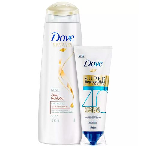 Kit Dove Shampoo Óleo Nutrição 400ml + Super Condicionador 1 Minuto Fator de Nutrição 40 Hidratante 170ml