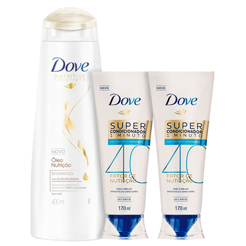 Kit Dove Shampoo Óleo Nutrição 400ml + Super Condicionador Fator de Nutrição 40 Hidratante 170ml