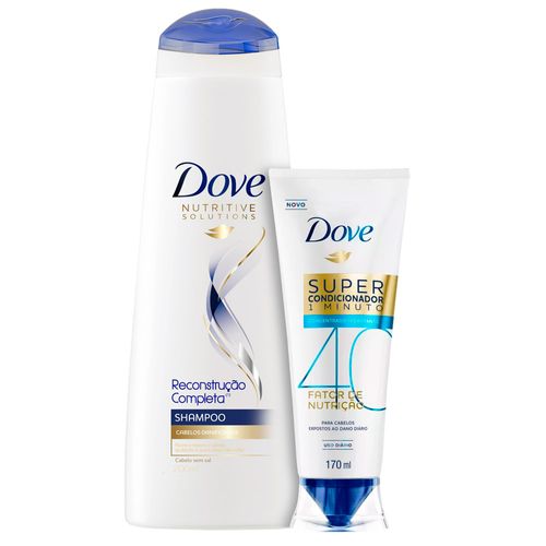 Kit Dove Shampoo Reconstrução Completa 400ml + Super Condicionador 1 Minuto Fator de Nutrição 40 Hidratante 170ml