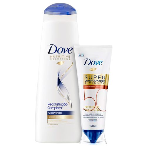 Kit Dove Shampoo Reconstrução Completa 400ml + Super Condicionador 1 Minuto Fator de Nutrição 50 Nutritivo 170ml