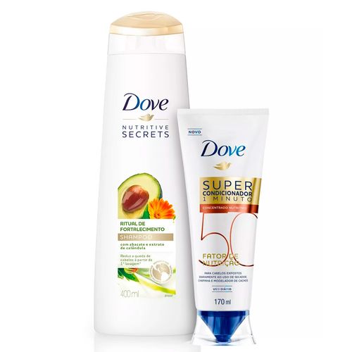 Kit Dove Shampoo Ritual de Fortalecimento 400ml + Super Condicionador 1 Minuto Fator de Nutrição 50 Nutritivo 170ml
