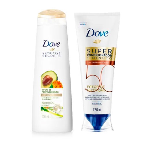 Kit Dove Shampoo Ritual de Fortalecimento 400ml + Super Condicionador Fator de Nutrição 40 170ml