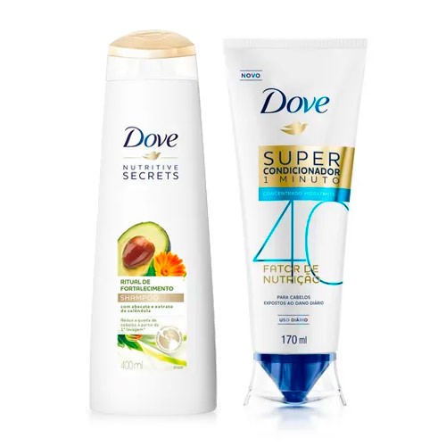 Kit Dove Shampoo Ritual de Fortalecimento 400ml + Super Condicionador Fator de Nutrição 50 170ml