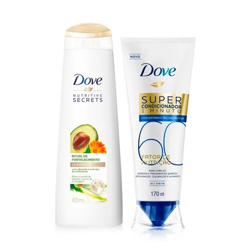 Kit Dove Shampoo Ritual de Fortalecimento 400ml + Super Condicionador Fator de Nutrição 60 170ml
