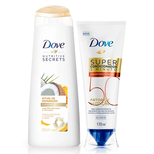 Kit Dove Shampoo Ritual de Reparação 200ml + Super Condicionador Nutrição 50 Nutritivo 170ml