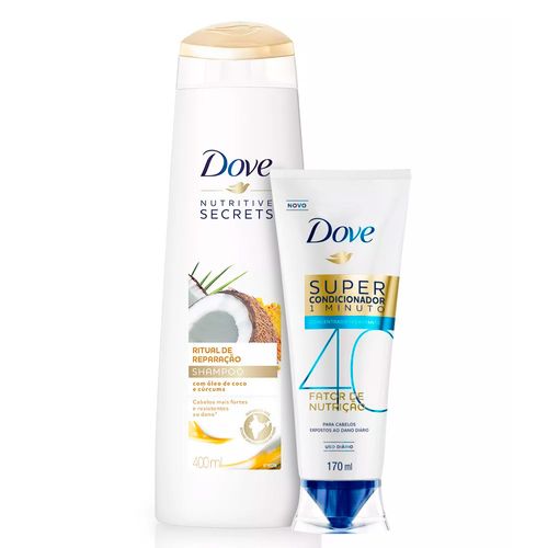 Kit Dove Shampoo Ritual de Reparação 400ml + Super Condicionador 1 Minuto Fator de Nutrição 40 Hidratante 170ml