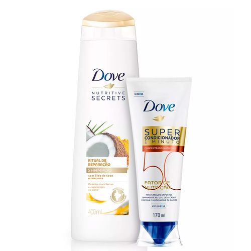Kit Dove Shampoo Ritual de Reparação 400ml + Super Condicionador 1 Minuto Fator de Nutrição 50 Nutritivo 170ml