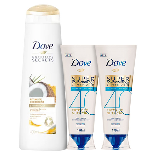 Kit Dove Shampoo Ritual de Reparação 400ml + Super Condicionador Fator de Nutrição 40 Hidratante 170ml