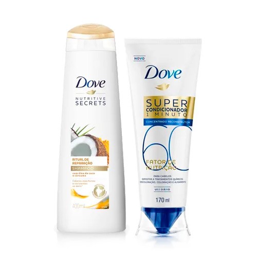 Kit Dove Shampoo Ritual de Reparação 400ml + Super Condicionador Fator de Nutrição 60 170ml