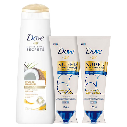 Kit Dove Shampoo Ritual de Reparação 400ml + Super Condicionador Fator de Nutrição 60 Reconstrutor 170ml