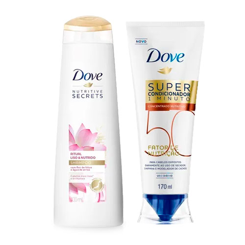 Kit Dove Shampoo Ritual Liso e Nutrido 400ml + Super Condicionador Fator de Nutrição 40 170ml