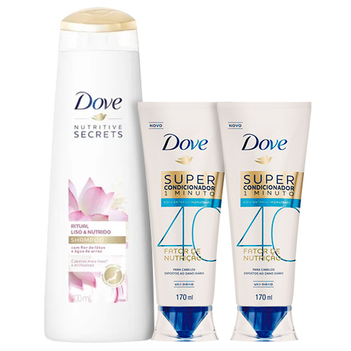 Kit Dove Shampoo Ritual Liso e Nutrido 400ml + Super Condicionador Fator de Nutrição 40 Hidratante 170ml