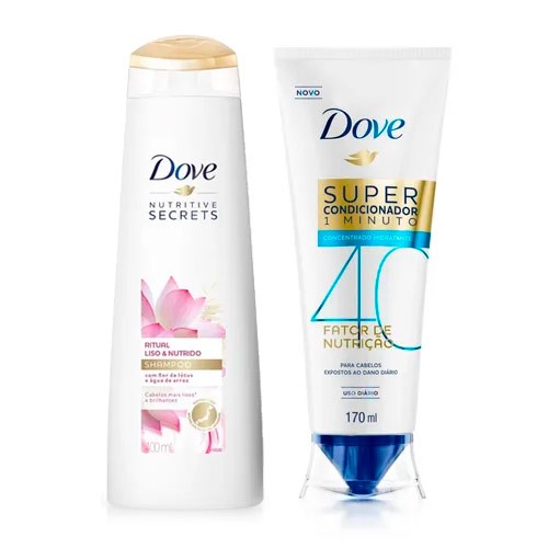 Kit Dove Shampoo Ritual Liso e Nutrido 400ml + Super Condicionador Fator de Nutrição 50 170ml