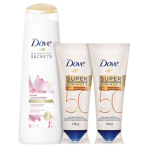 Kit Dove Shampoo Ritual Liso e Nutrido 400ml + Super Condicionador Fator de Nutrição 50 Nutritivo 170ml