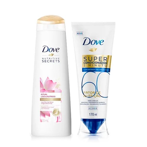 Kit Dove Shampoo Ritual Liso e Nutrido 400ml + Super Condicionador Fator de Nutrição 60 170ml