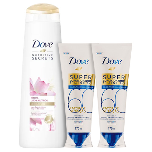 Kit Dove Shampoo Ritual Liso e Nutrido 400ml + Super Condicionador Fator de Nutrição 60 Reconstrutor 170ml