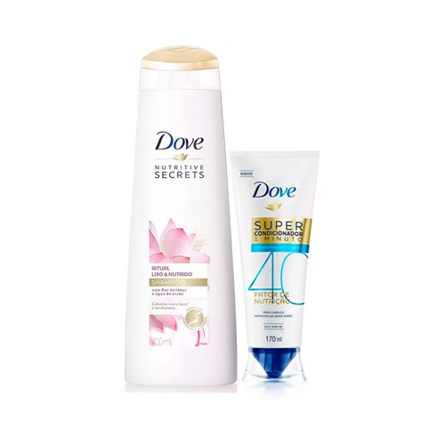 Kit Dove Shampoo Ritual Liso e Nutrido 400ml + Super Condicionador Nutrição 40 170ml C/ 25% de Desconto