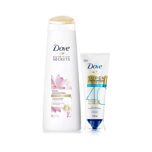 Kit Dove Shampoo Ritual Liso e Nutritivo 400ml + Super Condicionador Fator de Nutrição 40 170ml