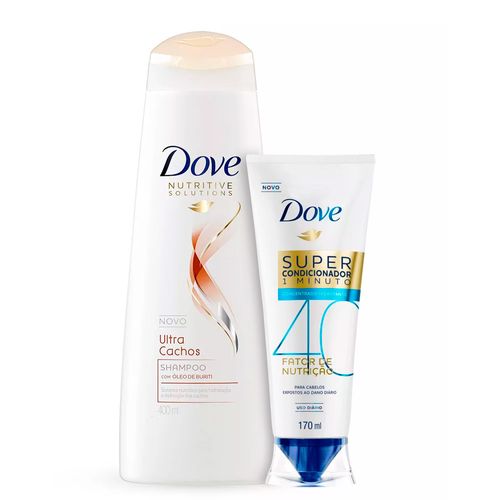 Kit Dove Shampoo Ultra Cachos 400ml + Super Condicionador 1 Minuto Fator de Nutrição 40 Hidratante 170ml
