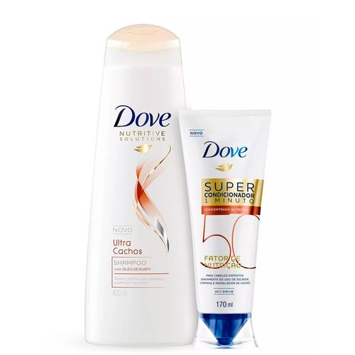 Kit Dove Shampoo Ultra Cachos 400ml + Super Condicionador 1 Minuto Fator de Nutrição 50 Nutritivo 170ml