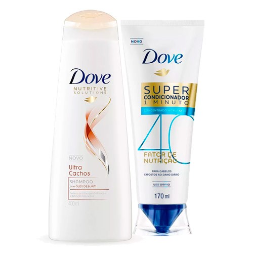 Kit Dove Shampoo Ultra Cachos 400ml + Super Condicionador Fator de Nutrição 40 Hidratante 170ml
