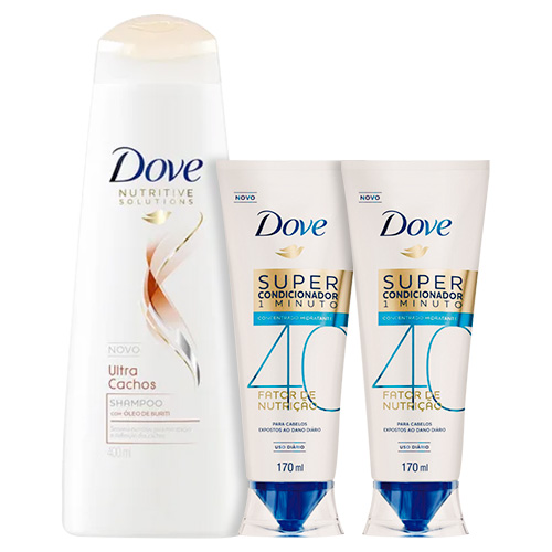 Kit Dove Shampoo Ultra Cachos 400ml + Super Condicionador Fator de Nutrição 40 Hidratante 170ml