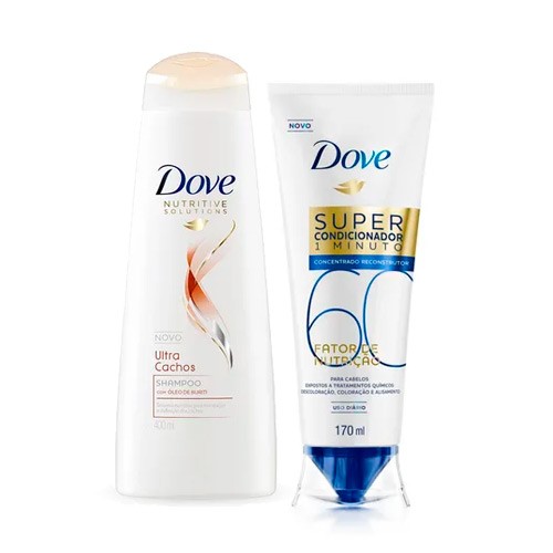 Kit Dove Shampoo Ultra Cachos 400ml + Super Condicionador Fator de Nutrição 60 170ml