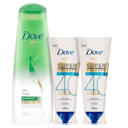 Kit Dove Shampoo Vita Força Nutritive Solutions 400ml + Super Condicionador Fator de Nutrição 40 Hidratante 170ml