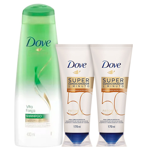 Kit Dove Shampoo Vita Força Nutritive Solutions 400ml + Super Condicionador Fator de Nutrição 50 Nutritivo 170ml