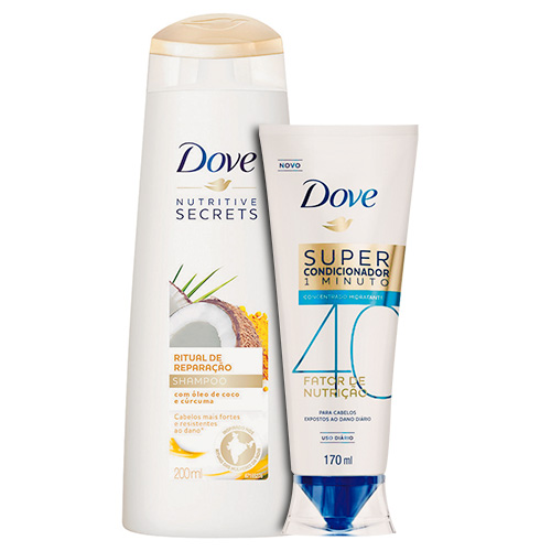 Kit Dove Super Condicionador Fator de Nutrição 40 Hidratante 170ml + Shampoo Ritual de Reparação 200ml