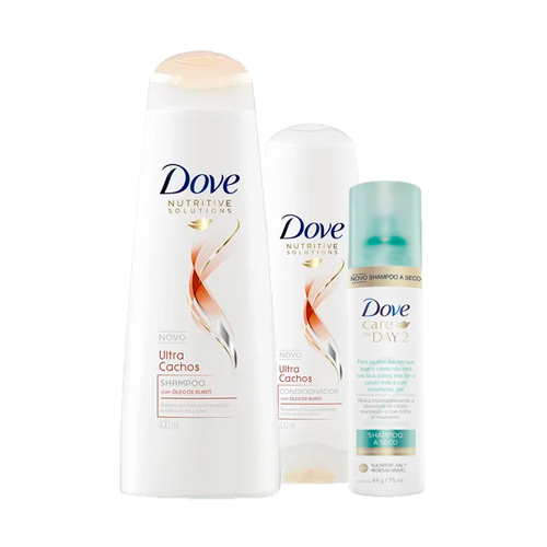 Kit Dove Ultra Cachos Shampoo 400ml + Condicionador 200ml Ganhe Shampoo a Seco Dove Care On Day 75ml