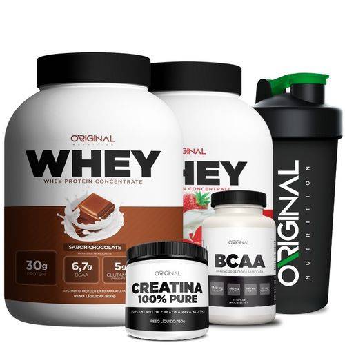 Kit Duplo Whey Protein Original + Bcaa + Creatina + Shaker