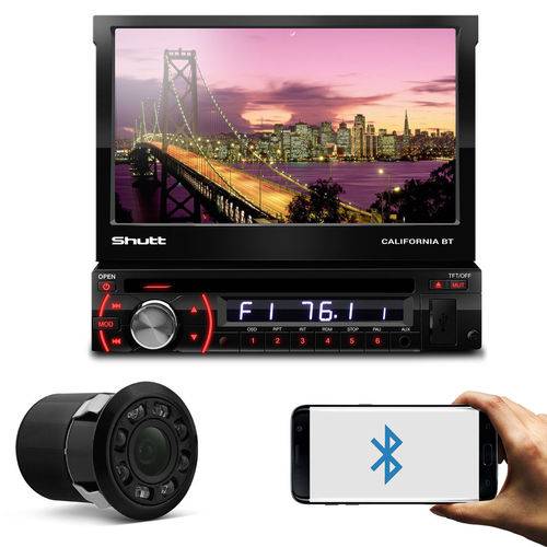 Kit DVD Player Shutt Califórnia Bt 7 Pol USB MP3 MP4 Fm Aux com Câmera Ré Colorida e Visão Noturna