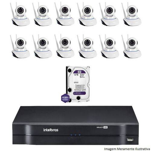 Kit Dvr Intelbras 16 Canais Mhdx 12 Câmeras Ips Robo Wifi Hd 1 Tb Wd Purple