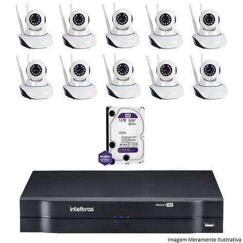 Kit Dvr Intelbras 16 Canais Mhdx 10 Câmeras Ips Robo Wifi Hd 1 Tb Wd Purple