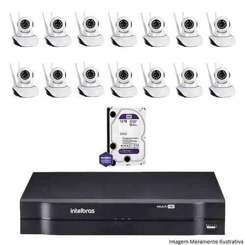Kit Dvr Intelbras 16 Canais Mhdx 14 Câmeras Ips Robo Wifi Hd 1 Tb Wd Purple