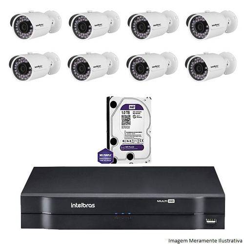 Kit Dvr Intelbras 16 Canais Mhdx 9 Câmeras Ips Bullet Vip S3020b Hd 1 Tb Wd Purple