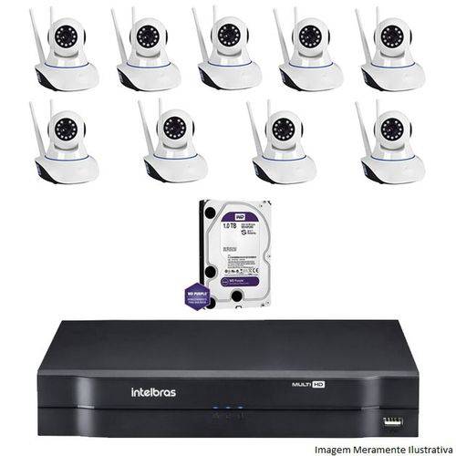 Kit Dvr Intelbras 16 Canais Mhdx 9 Câmeras Ips Robo Wifi Hd 1 Tb Wd Purple