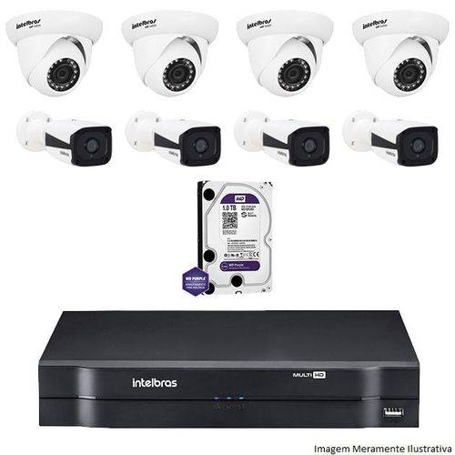 Kit Dvr Intelbras 8 Canais Mhdx 4 Câmeras Ips Vip 1120b 4 Câmeras Ips Vip S 4020d Hd 1 Tb Wd Purple