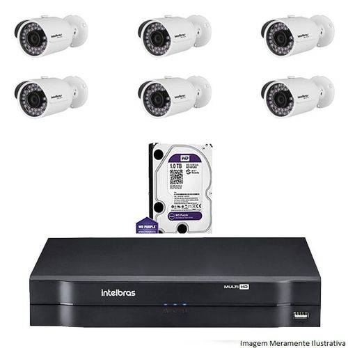 Kit Dvr Intelbras 8 Canais Mhdx 6 Câmeras Ips Bullet Vip S3020b Hd 1 Tb Wd Purple