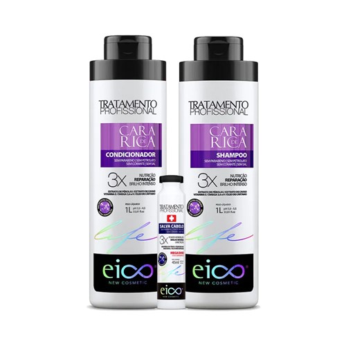 Kit Eico Cara de Rica Shampoo+Condicionador 100ml Grátis Ampola Eico Salva Cabelo Mega Dose 45ml