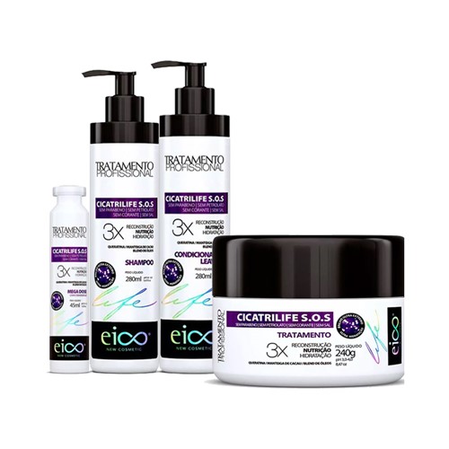 Kit Eico Cicatrilife Shampoo + Condicionador 280ml + Máscara 240g + Ampola 45ml