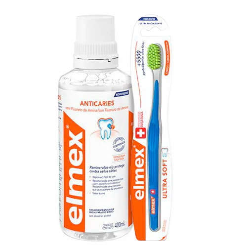 Kit Elmex Escova Dental Ultra Soft 1 Unidade + Enxaguante Bucal Anticaries 400ml