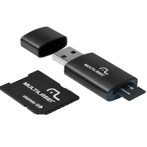 Kit 3 em 1 Multilaser MC057 Cartão Micro SD 4GB + Adaptador + Leitor USB
