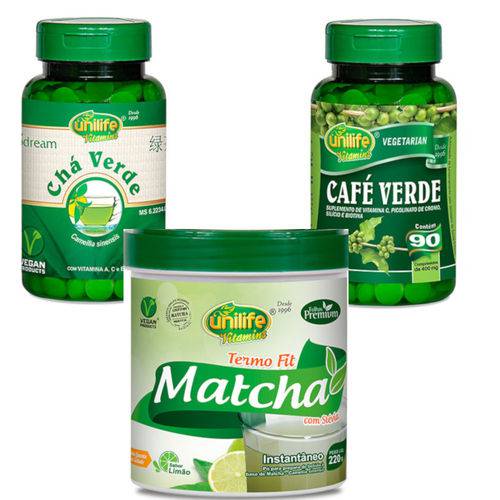 Kit Emagrecedor Matcha Termo Fit e Café Verde e Chá Verde